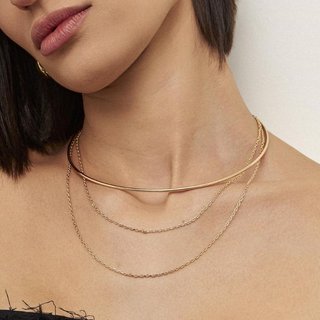 Infantil - Colar Choker Aro Fino e Duas Correntes Semijoia Banhado a Ouro 18K Ania Store