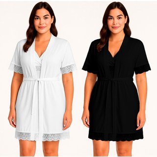 Kit 2 Robe Tetê Variedades Detalhes Em Renda Noite Sensual Lingerie Confortável