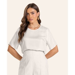 Blusa Viscose Listras manga curta Feminino Endless Bege