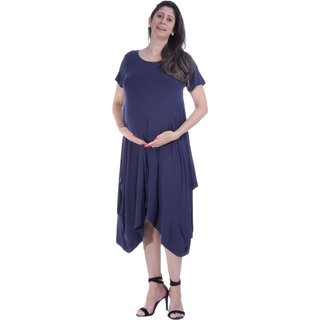 Vestido Midi Moda Gestante Amazonia Vital Malha Azul