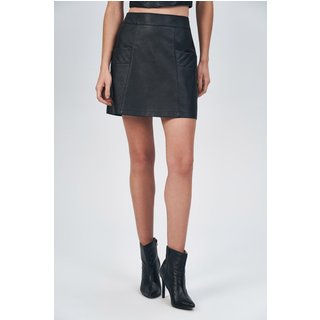 Saia Black PU Recortes Feminina Acostamento