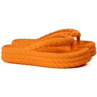 Sandália Slide Plataforma Trançada Laranja Estilo Minimalista Moda Praia Confortável Macio Modelo Nuvem