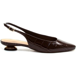 Scarpin Slingback couro salto baixo cecconello 2645001 Marrom Escuro