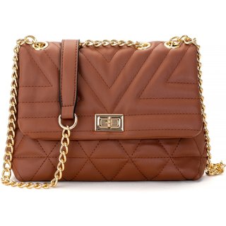 Bolsa Feminina Transversal Média Matelassê Alça de Corrente Star Shop Marrom