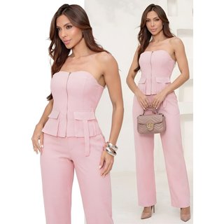 Conjunto Feminino Divina Gata Tomara que Caia Calça Pantalona de Alfaiataria ROSA SONATA