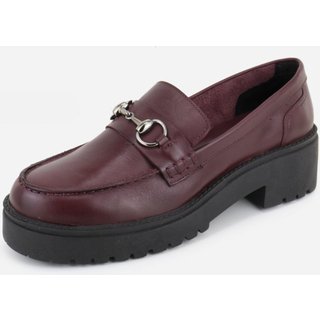 Mocassim em Couro Tratorado Leve Conforto Bridão Vazado Maria Paula Merlot
