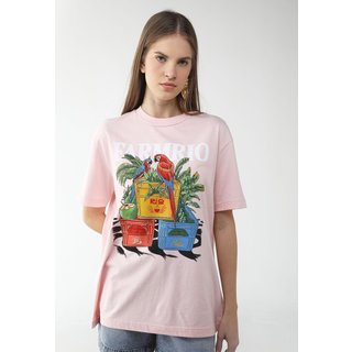 Camiseta Feminina FARM Estampa Tropicais Rosa Claro