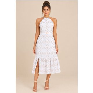 Vestido Midi Lapetry Feminino em Laise Amarração nas Costa Branco