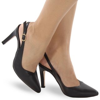 Scarpin Modarpe Salto Médio Fino Confortável Corte V Preto Napa S03