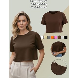 Camiseta Cropped Malha Premium Corte Moderno Marrom