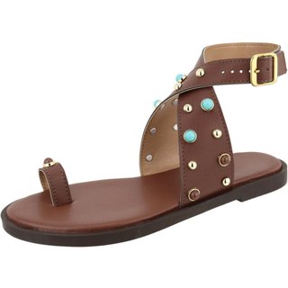 Rasteira Sandália Feminina Bolinhas Estilosa Lançamento Marrom Tellini Store