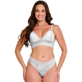 Conjunto Rendado Gabi Lingerie Poliamida Elástico Sutiã Sem Bojo Calcinha Renda Branco
