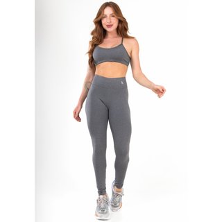 Conjunto Fitness Top Alça Nadador Calça Legging Cintura Alta Academia - Cinza
