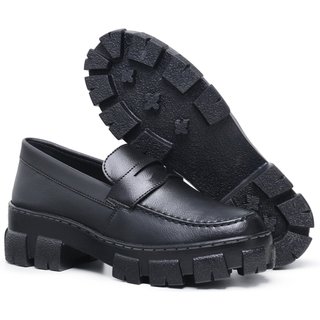 Mocassim Feminino Tratorado Oxford Preto Fosco