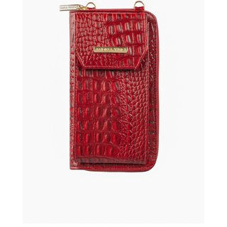 Carteira feminina de couro croco com alça Rafa 19x10,5cm - Vermelho