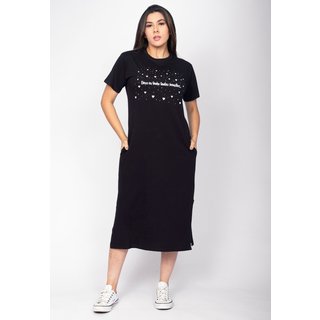 Vestido Cabanafree Midi Algodão Manga Curta Moda Evangélica Preto
