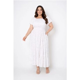 Vestido Midi Plus Size D Bell Outlet Fashion Três Marias Estampado Branco