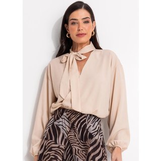 Blusa Em Crepe Plano Quintess Bege Claro