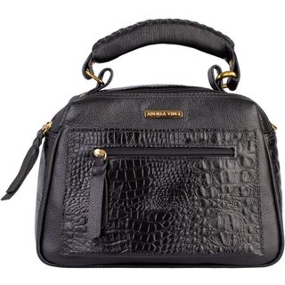 Bolsa pequena de couro croco Ruth - Preto
