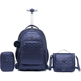 Kit Mochila De Rodinhas Guelph Juvenil Grande Azul Escuro