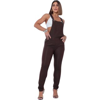 Macacão Jardineira Feminino Marrom Sarja