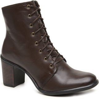 Bota Coturno Feminino Couro Salto Bloco Zíper Conforto Preto