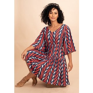 Vestido Curto Plano Camadas Estampa Tribal Tricolor