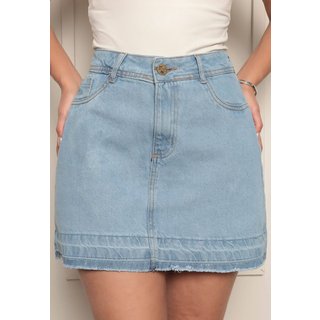Saia Cintura Alta Ethereal Jeans com Barra Desfiada Lavagem Clara