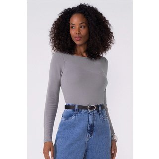 Blusa Feminina Canelado Assimétrico Marialícia Cinza