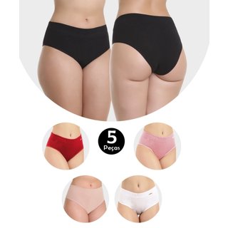 Kit 5 Calcinha IMI Lingerie Pós Parto Algodão Gestante Maternidade Cós Alto Silvana Multicolorido