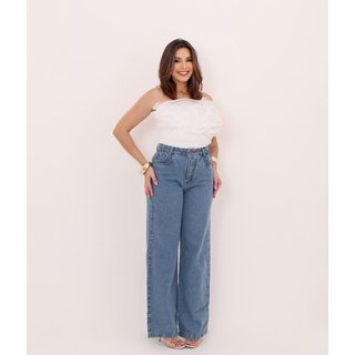 Calça Jeans Widleg Boca De Sino CCW CAPITAL Confortavel e Casual Azul Clara