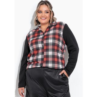 Camisa Com Botões Plus Size Xadrez Vermelha Marguerite