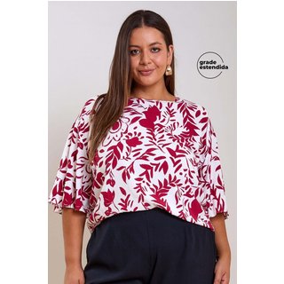 Blusa Feminina Curta Floral em Viscose Marialícia Bege