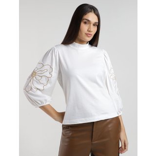Blusa Manga 3/4 Gola Alta Autentique Feminina OFF WHITE