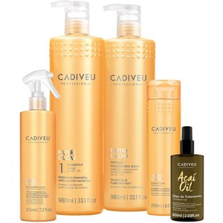 Kit Cadiveu Professional Nutri Glow Shampoo G Condicionador Máscara Fluído G e Açaí Oil 60 (5 produtos)