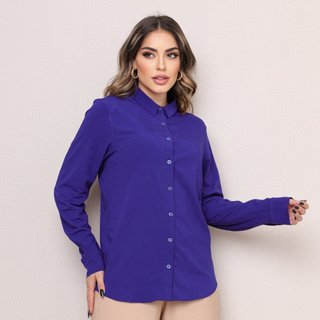Camisa Social Manga Longa Viscose Azul