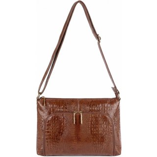 Bolsa de couro croco tiracolo Ninna - Whisky