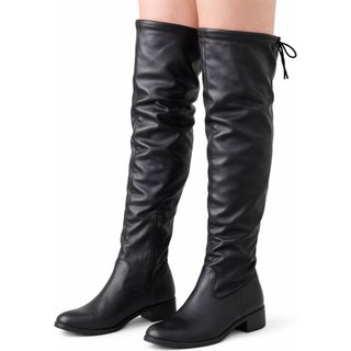 Bota Over Knee Feminina Strech Cano Alto BIco Fino Confortável Preta