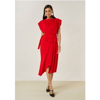 Blusa Maria Valentina Ajustada Decote Canoa Manga Curta Padrão Vermelho