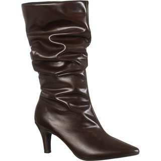 Bota Feminina GiGiL Cano Enrugado Slouchy Médio Salto Fino Alto Bico Fino Elegante Rocha