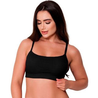 Top Canelado Gabi Lingerie Com Bojo Removível Confortável Cropped Bustie Algodão Lingerie Elegante Preto