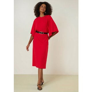Vestido Maria Valentina Solto Decote Careca Manga Curta Midi Vermelho