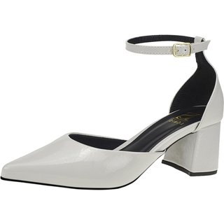 Sapato Feminino Lóris Shoes Scarpin Social Traseiro Fechado com Fivela Salto Bloco Bico Fino 0002 Off White