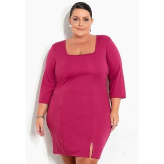 Vestido Com Decote Quadrado Plus Size Fúcsia Marguerite
