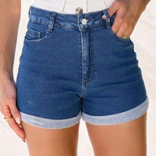 Shorts Jeans Azul Mom Feminino Cintura Alta