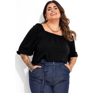 Blusa Em Malha Anarruga Preta Marguerite