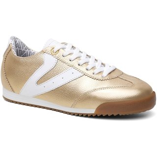 Tênis Feminino Couro Legítimo Vittal Naomi Casual Clássico Retrô Dourado