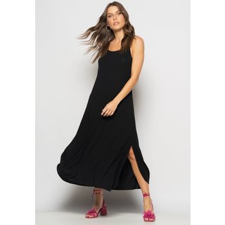 Vestido Longo Alcinha Com Barra Arredondada E Bolsos Salvatore Preto