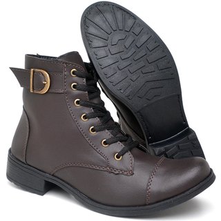 Bota Feminina Coturno Salto Baixo Cano Medio 022 Marron