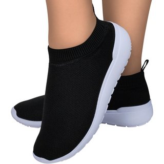 Tênis Feminino Calce Fácil Estilo Meia Respirável Academia Esporte Casual Preto